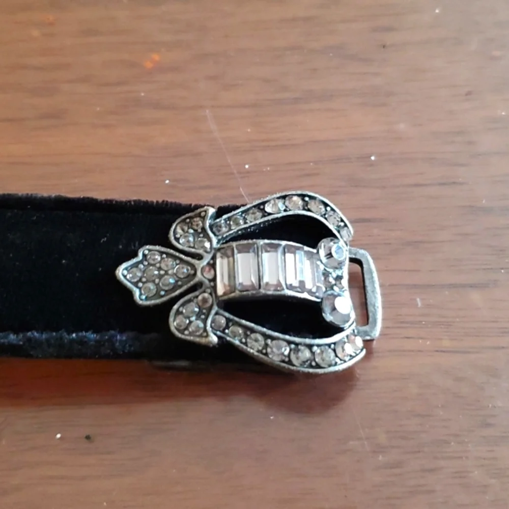 Chico's Adjustable Black Leather Belt with Rhinestone Buckle